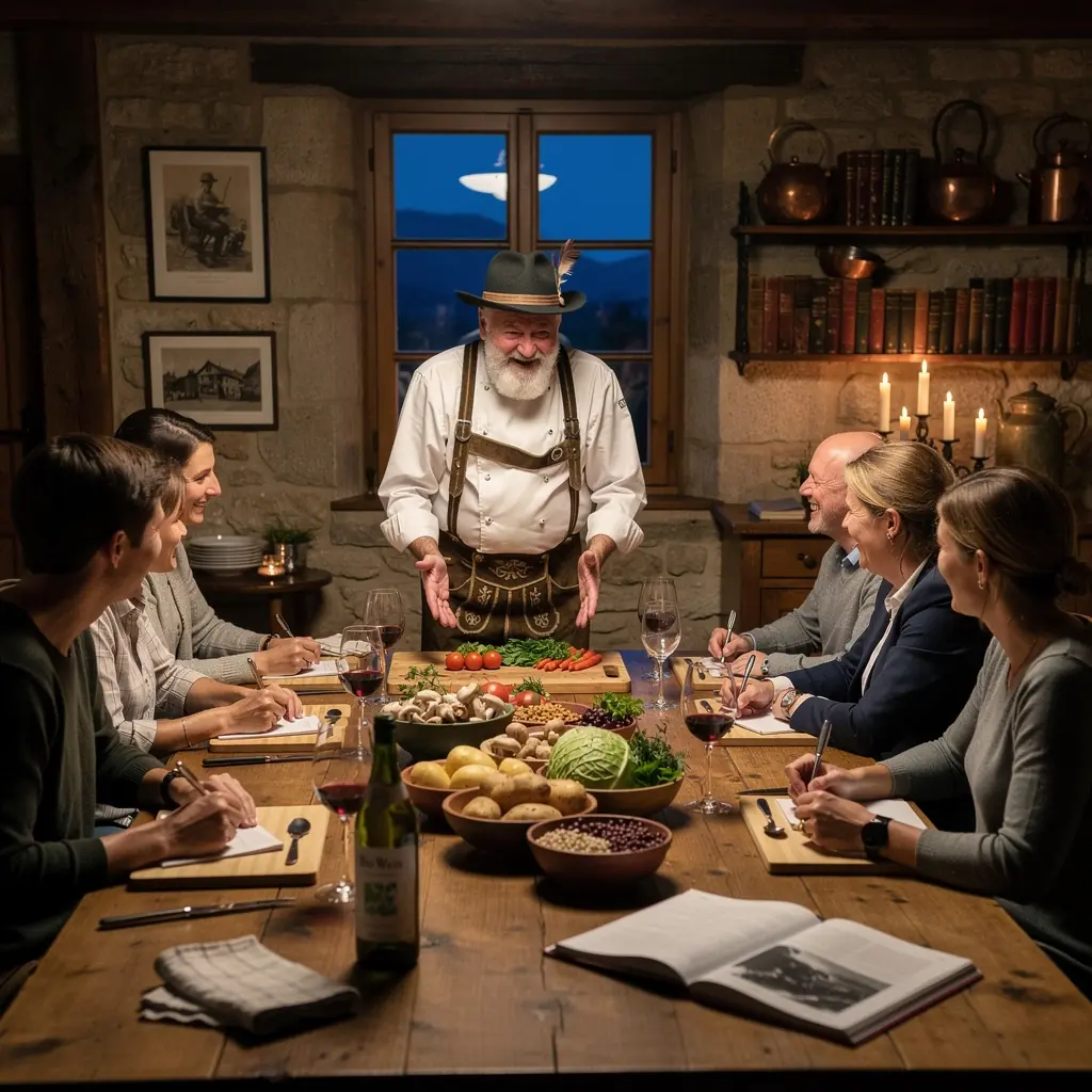 Ein schöner Tisch, gedeckt mit verschiedenen köstlichen, fleischlosen Speisen und regionalen Zutaten aus Österreich.